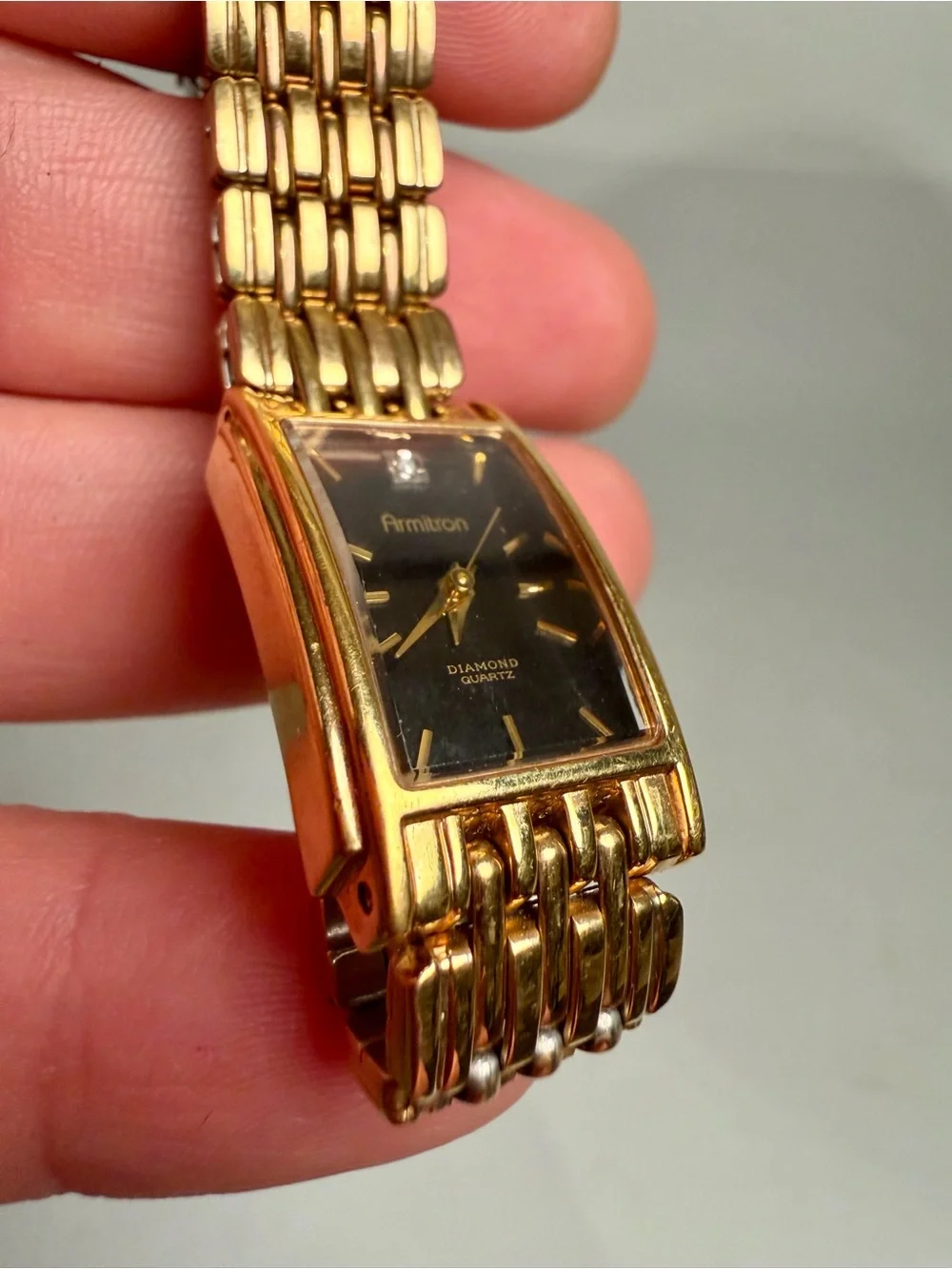 Armitron Diamond Watch Women 16mm Black Dial Gold Tone 25/3989 7